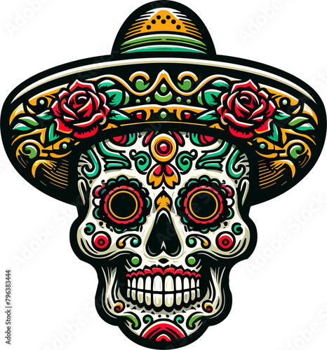 Vibrant Calavera: A Mexican Skull Illustration with Transparent Background