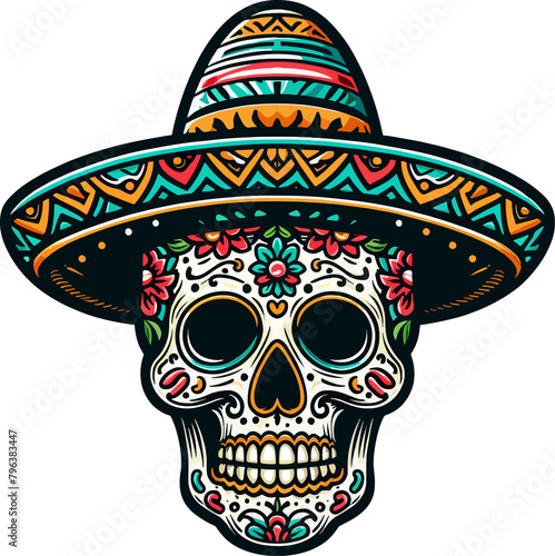 Vibrant Calavera: A Mexican Skull Illustration with Transparent Background