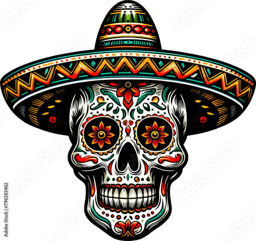 Vibrant Calavera: A Mexican Skull Illustration with Transparent Background