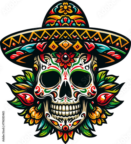 Vibrant Calavera: A Mexican Skull Illustration with Transparent Background