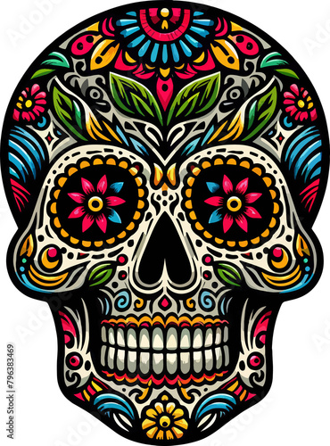 Vibrant Calavera: A Mexican Skull Illustration with Transparent Background