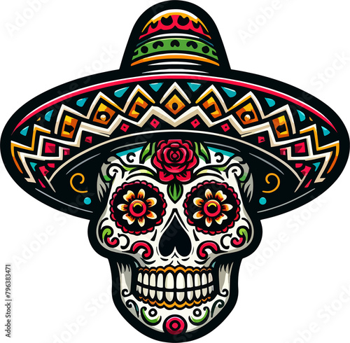 Vibrant Calavera: A Mexican Skull Illustration with Transparent Background