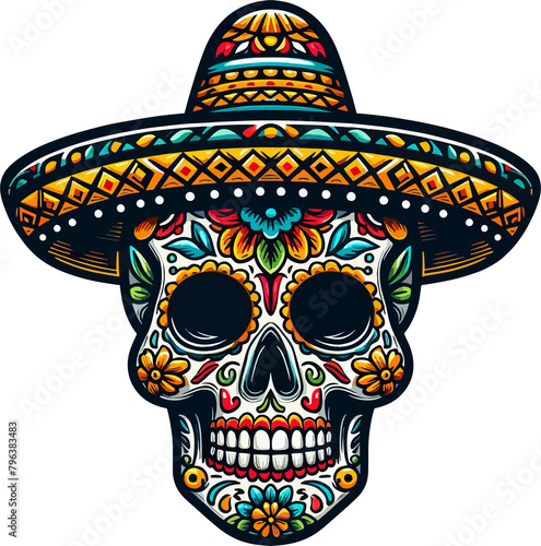 Vibrant Calavera: A Mexican Skull Illustration with Transparent Background