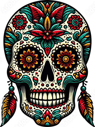 Vibrant Calavera: A Mexican Skull Illustration with Transparent Background