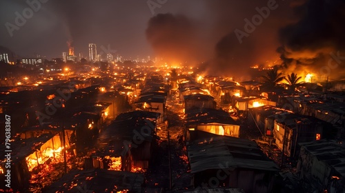 Devastating Slum Fire at Night in Indian Urban Setting