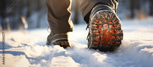 Person trudging through the snow in shoes photo