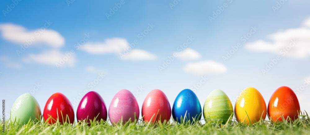 Naklejka premium Colorful Easter eggs in grass