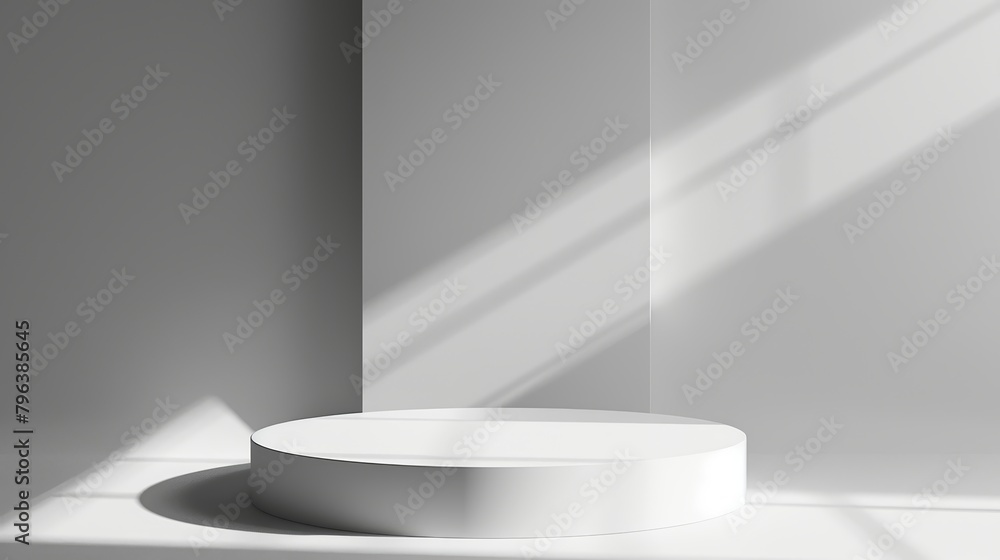 Clean and contemporary 3D illustration of a podium, highlighted against a neutral grey background, ideal for showcasing products Clean and contemporary 3D illustration of a podium, highlighted against a neutral grey background, ideal for showcasing products