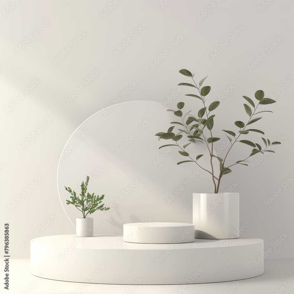 Contemporary 3D rendered illustration of a simple yet stylish podium, set on a white background for optimal product showcasing