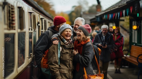 Joyful Meeting: Hugs and Laughter at the Train Station