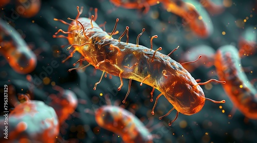 3D Illustration of E.coli bacteria, germs in the body, close up of microscopic, Image through a microscope, AI-generated image