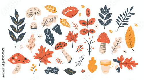 Autumn hand drawn elements collection with lettering.