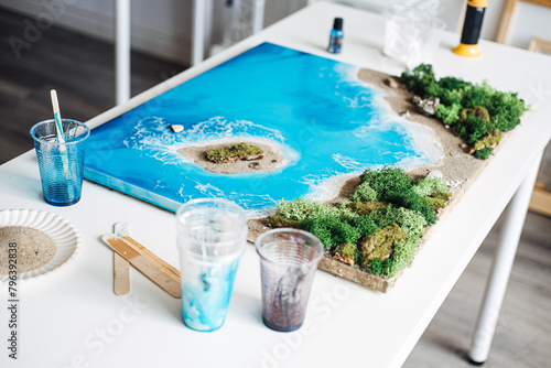 3D Epoxy Resin Artwork Creating Oceanic Panorama photo