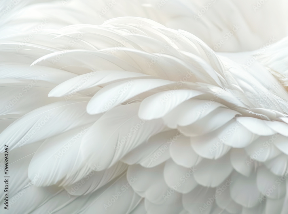 Obraz premium Soft, feather and natural in texture, art and fluffy with color, fragile and closeup of swan and bird. Background, pattern and exotic in animal, pigeon and wildlife for plume, wallpaper and smooth