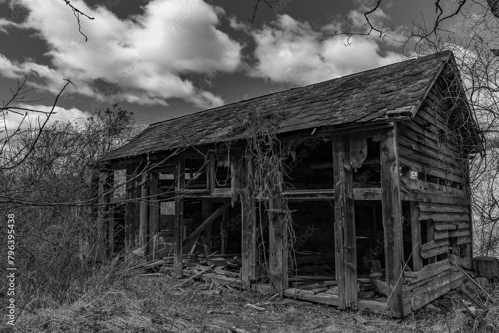 Abandoned barn in the Delaware Water Gap National Recreation Area in black and white Abandoned barn in the Delaware Water Gap National Recreation Area in black and white