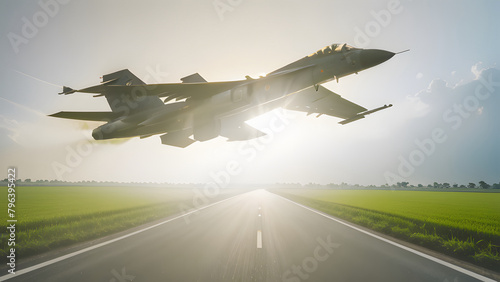 Air Force , road, green grass with nice lighting photo