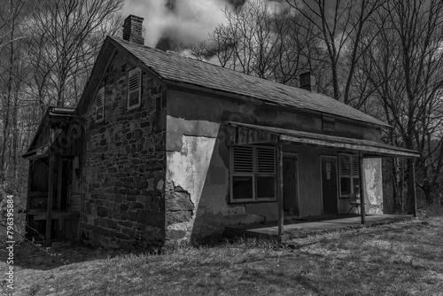 Abandoned house in the Delaware Water Gap  National Recreation Area in black and white © Judy