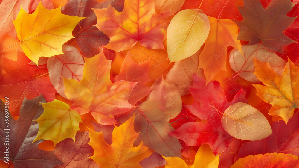 Autumn leaves displaying a vibrant array of fall colors and intricate vein patterns.