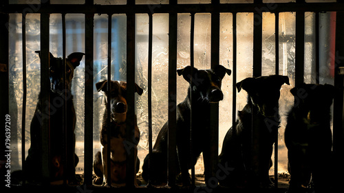 Dogs in a shelter behind bars © Waji