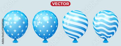 blue 3d balloons illustration set for birthday celebration, new year and other celebration