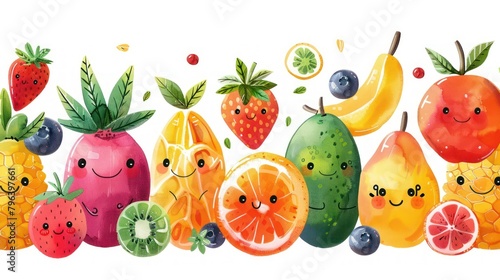 Illustration of fruit turned into whimsical characters, each expressing unique personalities photo