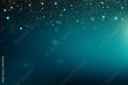 Teal banner dark bokeh particles glitter awards dust gradient abstract background