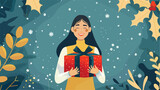 Black Friday banner with woman holding a gift box.