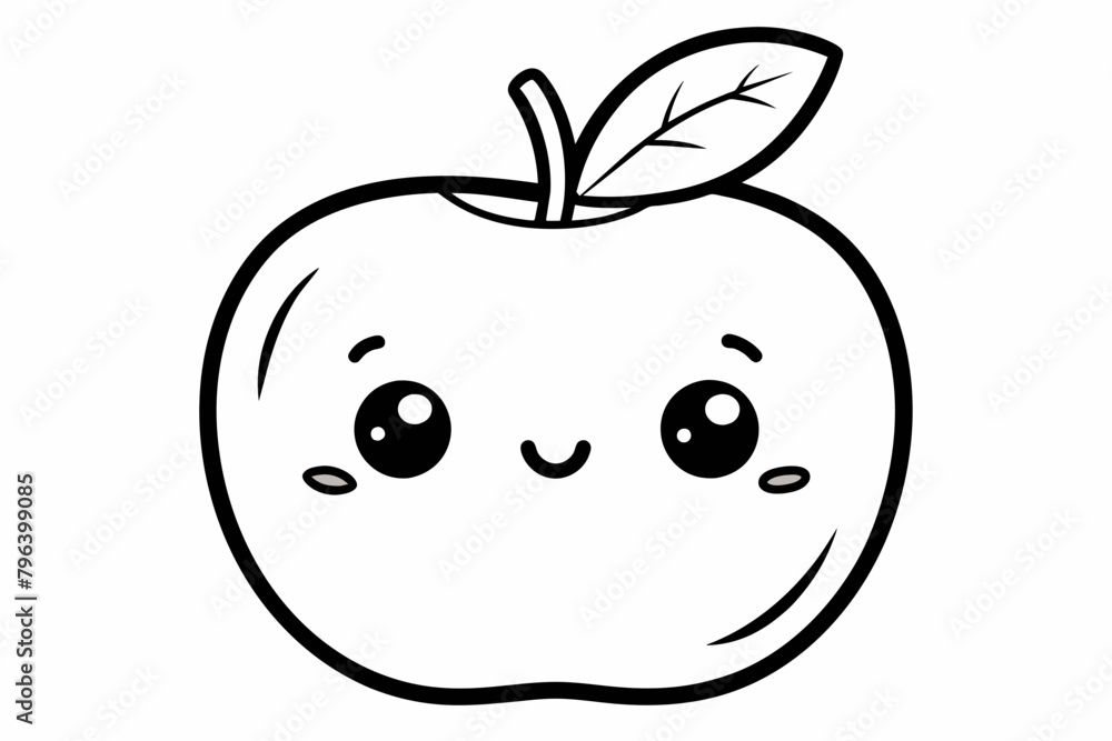 Obraz premium hand-draw-kawaii-apple--coloring-book-illustration.