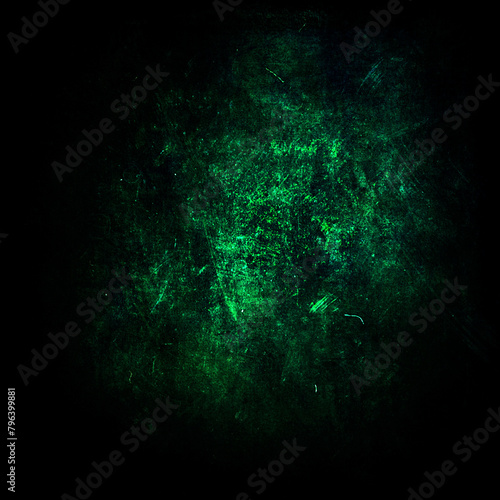 Dark green grunge scratched scary background, Halloween texture © wilqku