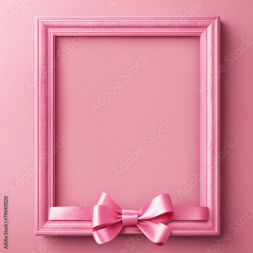 Sweet pink pastel color gift frame with pink ribbon