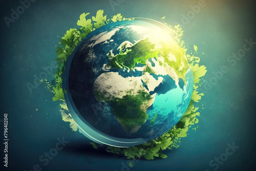 Planet Earth saving concept  miniature plant ball  isolate  gradient background. AI generated.