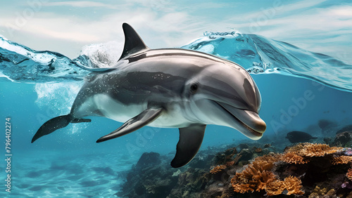 realistic dolphin swimming in water