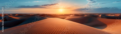 Desert dunes at sunset, minimalistic landscape, tranquil, landscape photography, emphasize the smooth lines of the dunes, no footprints or tracks