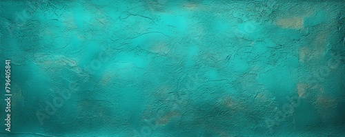 Turquoise foil metallic wall with glowing shiny light, abstract texture background blank empty with copy space 
