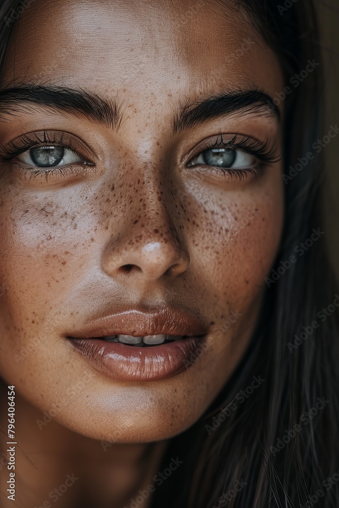 a closeup shot of a spanish fashion model looking at camera with eye lashes lipstick full makeup volume of hair straight face looking at camera smiling, a closeup shot of a spanish fashion model looking at camera with eye lashes lipstick full makeup volume of hair straight face looking at camera smiling,