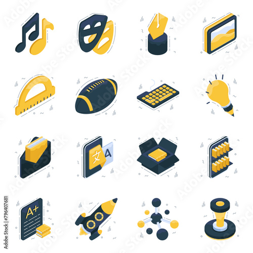 Pack of Education and Learning Isometric Icons

 photo