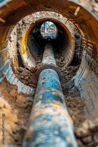 A pipe that has been dug into the ground. Suitable for construction projects