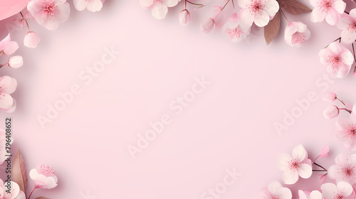 Pink background, cherry blossom border © xuan