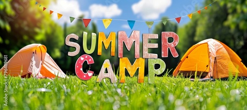 Colorful summer camp banner advertising exciting adventures for summer vacation seekers photo