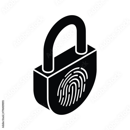 Editable isometric icon of fingerprint lock, smart authentication 