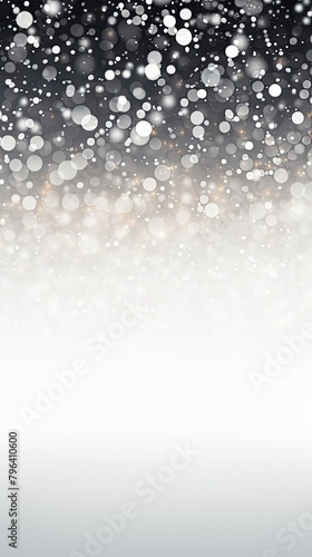 White banner dark bokeh particles glitter awards dust gradient abstract background. Futuristic glittering in space on white background 