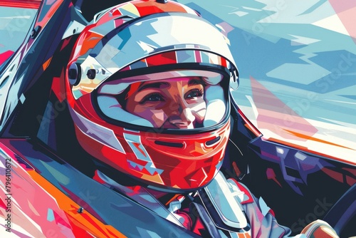 Detailed painting of a man driving a racing car. Suitable for sports or automotive themes