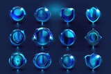 Set of blue glass buttons on a dark background. Perfect for website design