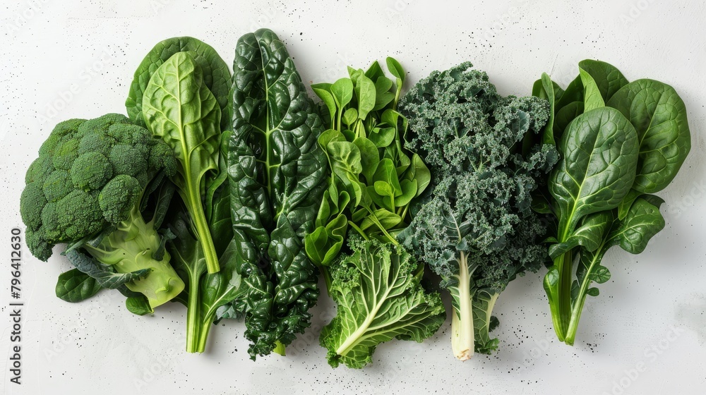 Healthy blend of leafy greens like spinach, kale, and collard greens