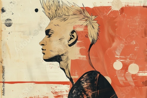 A drawing of a man with a mohawk hairstyle. Suitable for graphic design projects photo