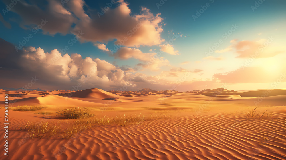Tranquil desert landscape with rolling sand dunes