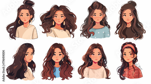 cute illustrations of a beautiful girl with different