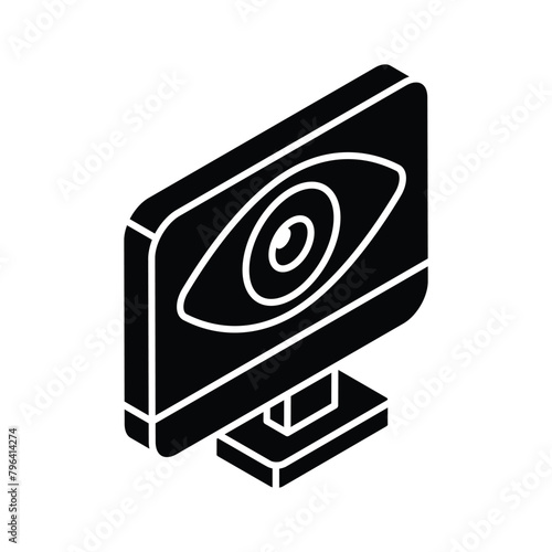 Eye inside monitor denoting concept isometric icon of monitoring