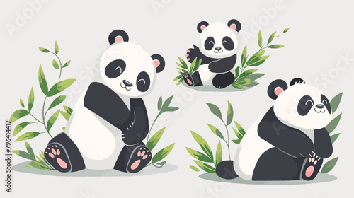 Cute panda character vector illustration in flat style photo