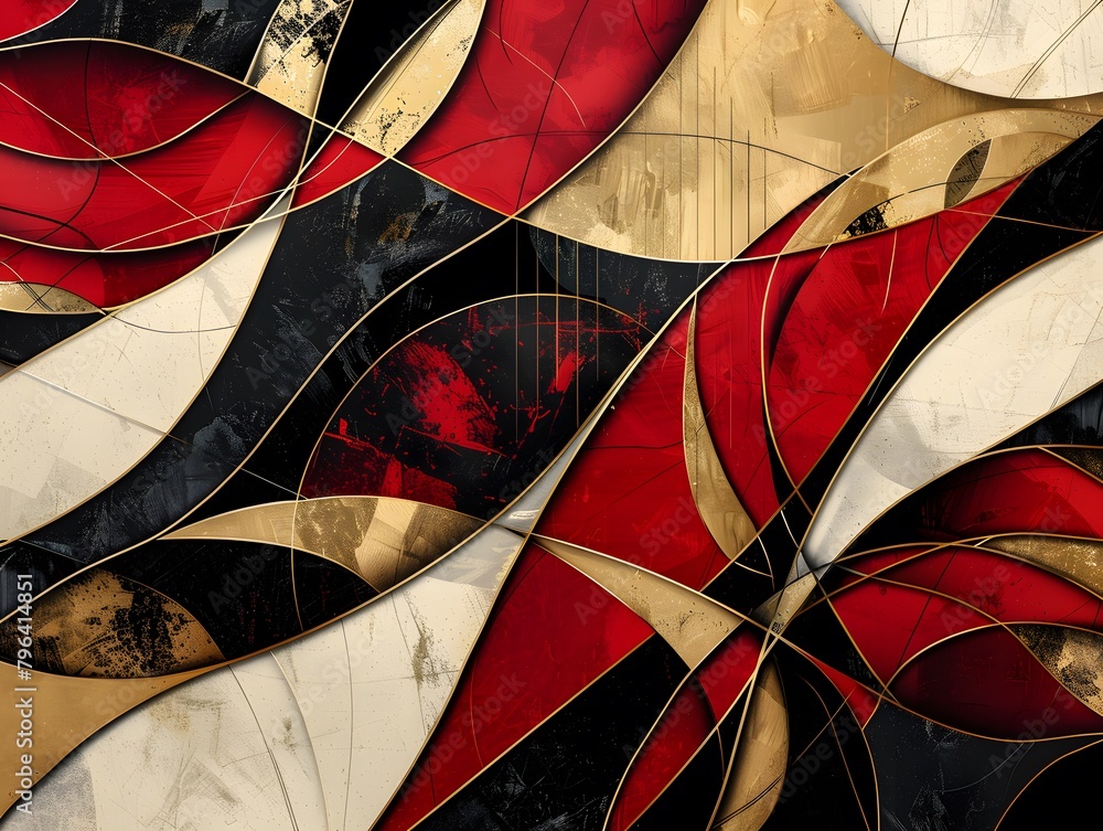 Fototapeta premium Abstract red black and gold linear luxury backdrop